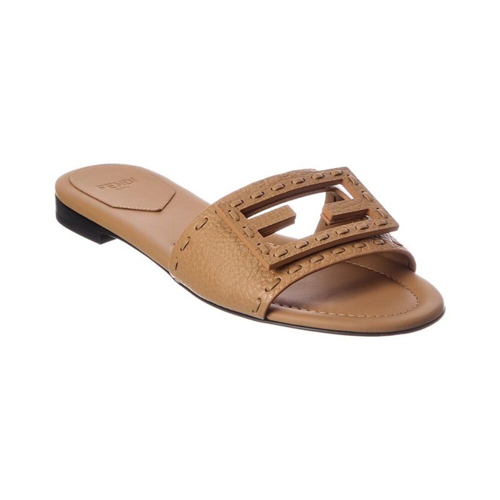 Fendi Ff Baguette Leather Sandal, Brown